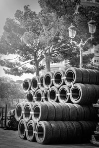 Close-up of stack of pipes