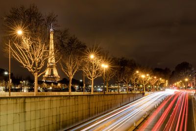 Light trails on street at night