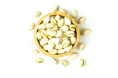 High angle view of bowls on white background