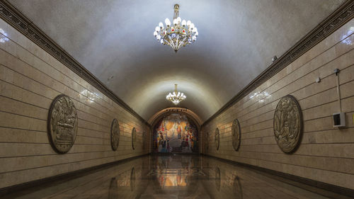 Illuminated chandelier in building