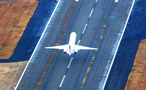 Close-up of airplane flying