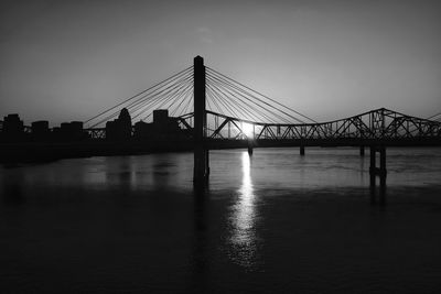 Silhouette of suspension bridge over river