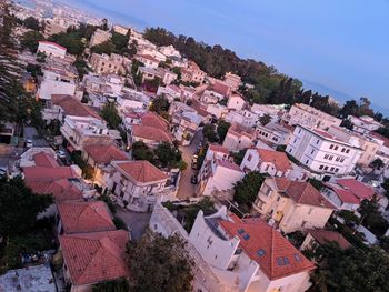 High angle view of townscape against sky