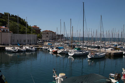 Boats moored in harbor