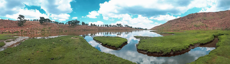 Panoramic view of lake against sky