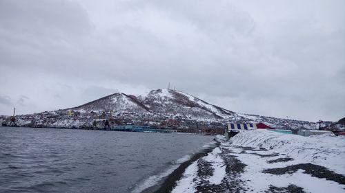 Scenic view of frozen sea against sky