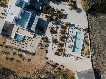 Aerial view of buildings on field