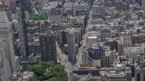 High angle view of buildings in city