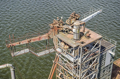 High angle view of rusty ship on sea