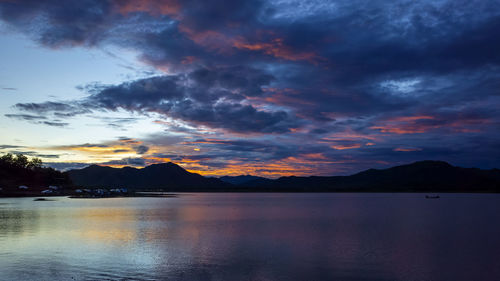 Scenic view of lake against sky during sunset