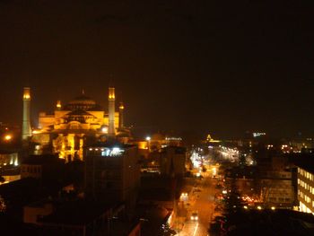 View of illuminated cityscape at night