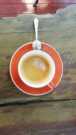 High angle view of drink on table