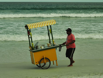 Rear view of man standing on beach