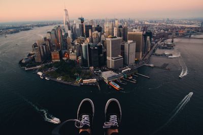 Personal perspective aerial view of manhattan