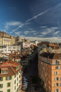 High angle view of buildings in city