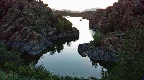 Reflection of rock formations in water