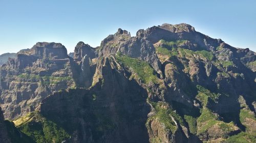 Panoramic view of mountains against clear sky