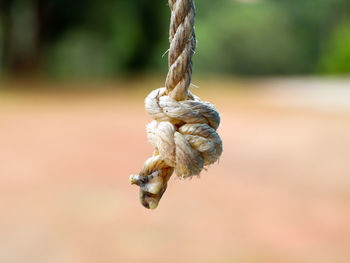 Close-up of rope tied on metal