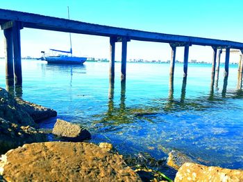 Scenic view of sea against blue sky