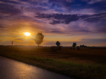 Scenic view of field against sky during sunset