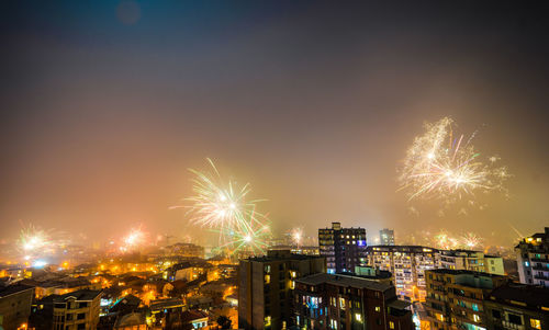 Fireworks at 00.00 at the midnight of 01 of january 2021, meeting new year in tbilisi, georgia