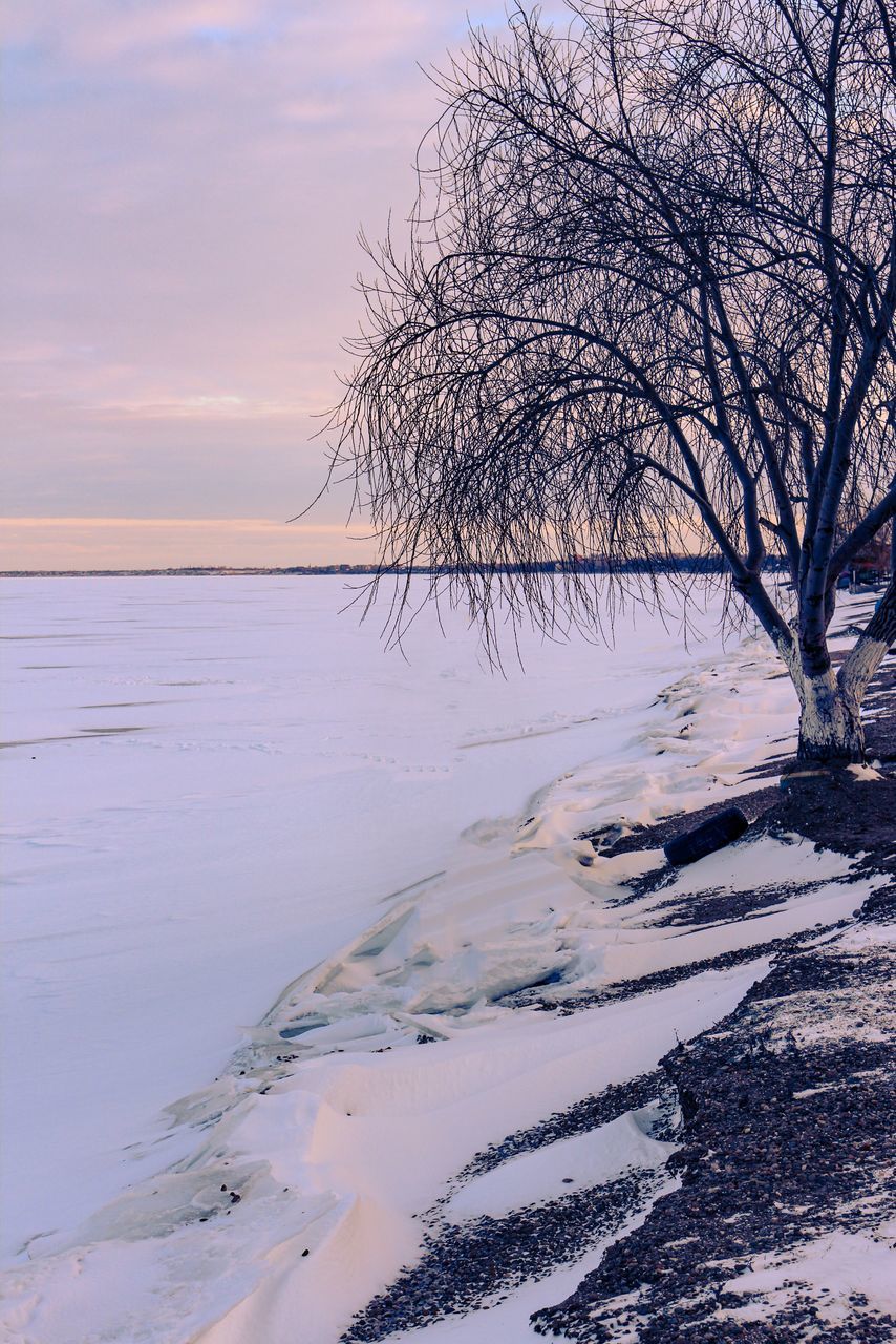 SCENIC VIEW OF FROZEN LAKE AGAINST SKY DURING WINTER