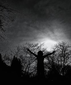 Low angle view of silhouette bare trees against sky at dusk