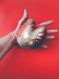 Close-up of hand holding red chili