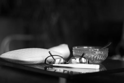 Close-up of eyeglasses on table