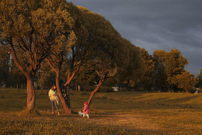 Trees on field against sky during autumn
