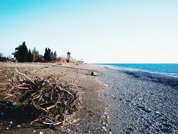 Scenic view of sea against clear sky