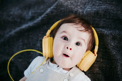 Close-up portrait of cute baby at home