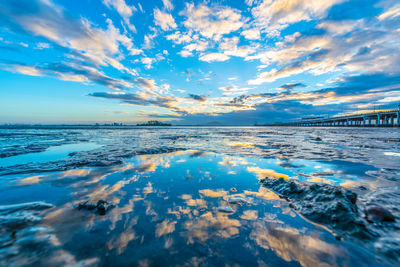 Scenic view of sea against sky at sunset