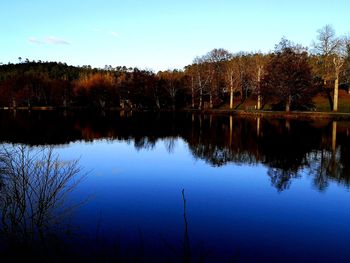 Scenic view of lake against blue sky
