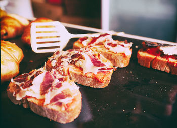 Close-up of bread with ham