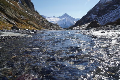 Scenic view of snowcapped mountains against sky