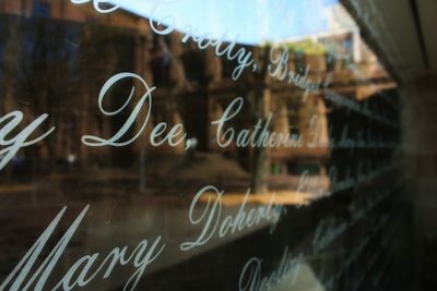 Text on glass window