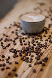 High angle view of coffee cup on table