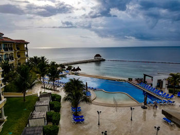 Scenic view of sea against cloudy sky