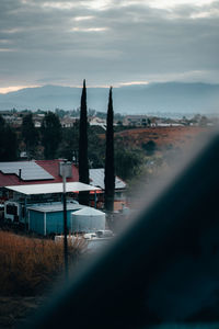 View of townscape seen through window