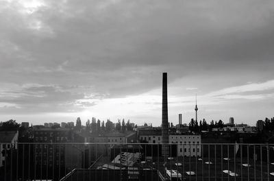 High angle view of buildings against sky