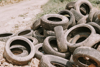 Close-up of abandoned stack