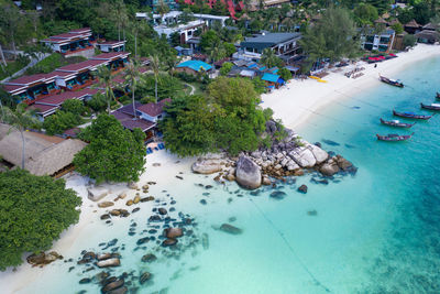 High angle view of swimming pool by sea