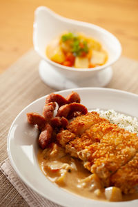 High angle view of meal served in a plate