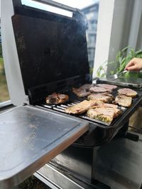 Close-up of meat on barbecue grill