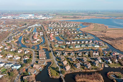 High angle view of cityscape against sky