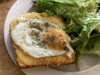 High angle view of breakfast served on table