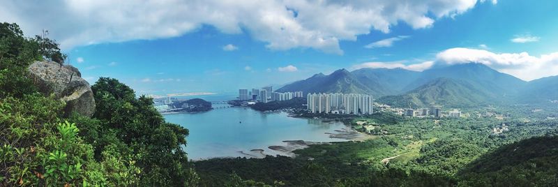 Panoramic view of lantau island against sky at tung chung