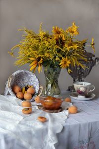 Close-up of christmas decorations on table