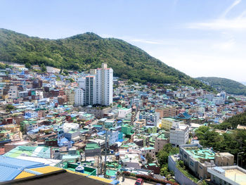 High angle view of townscape against sky